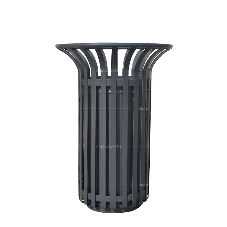 50 L Tulip Litter Bin with steel slatted body for outdoor public litter collection