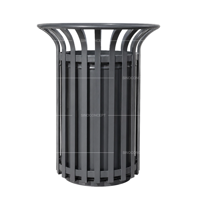 80 L Tulip Litter Bin with steel slatted body for outdoor public litter collection