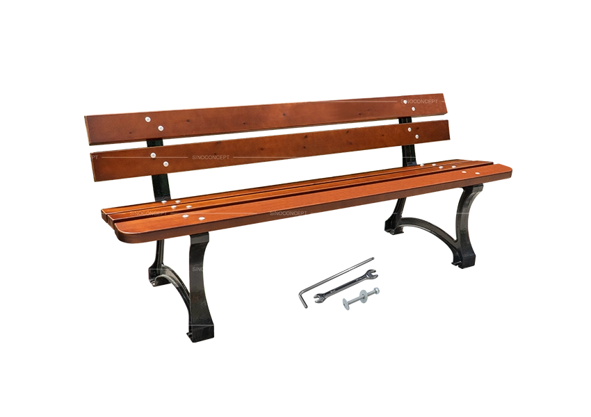 5-slat street bench with pine timber slats, cast iron legs and fixing hardware