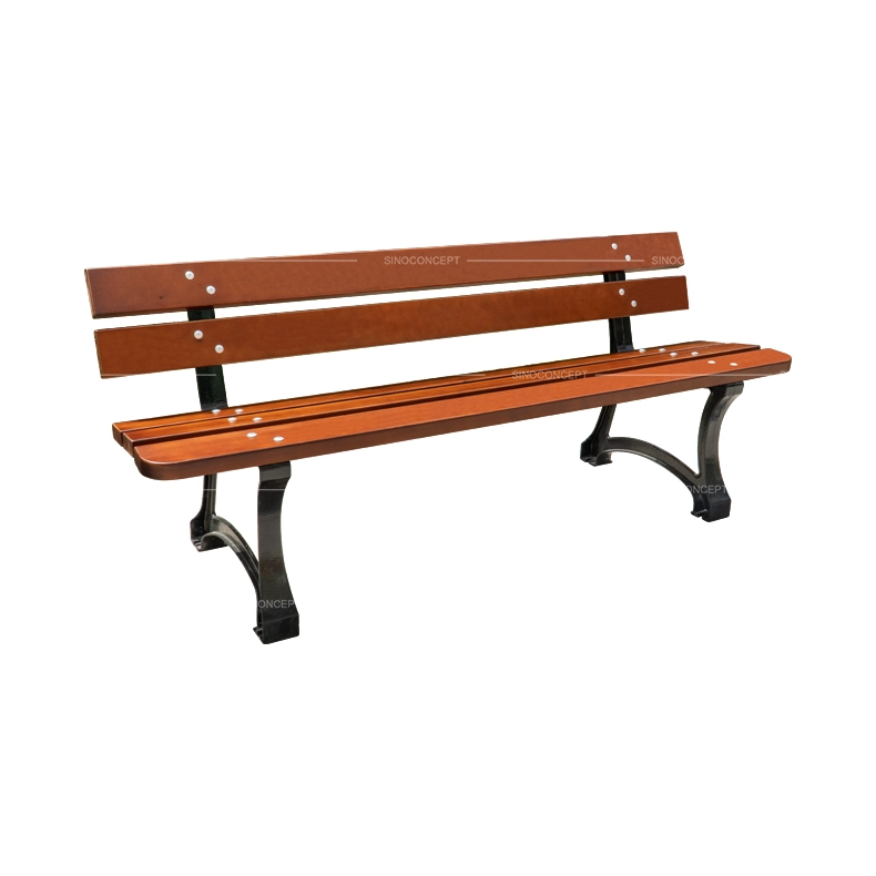 5-slat street bench with pine wood slats and powder-coated cast iron legs for public seating