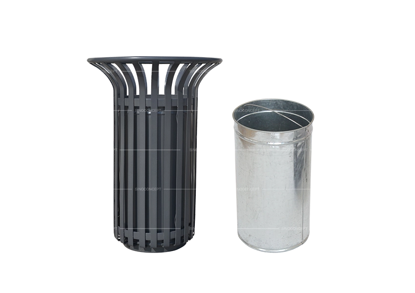50 L tulip litter bin with slatted steel body and removable galvanised inner liner