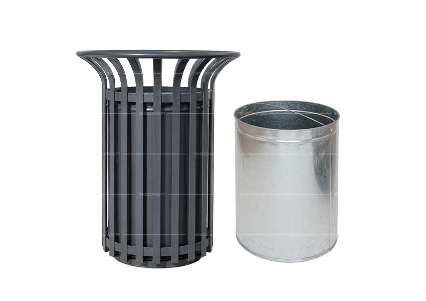 80 L tulip litter bin with slatted steel body and removable galvanised inner liner