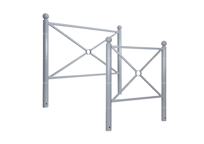 Full range of ball-top pedestrian guardrail including 1000 mm and 1500 mm steel models