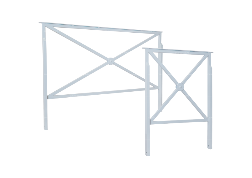 Full range of cross pattern pedestrian guardrail including 840 mm and 1640 mm steel frames