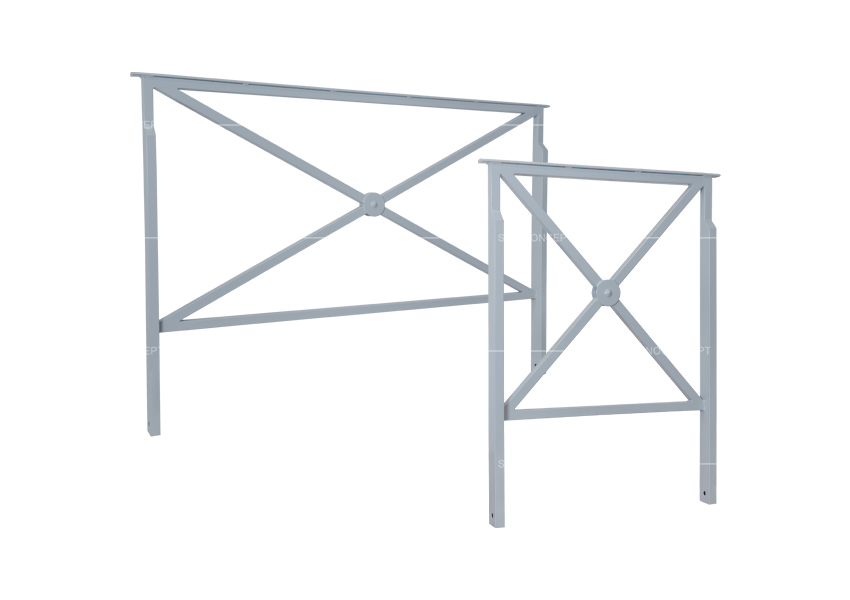 Full range of cross pattern pedestrian guardrail including 840 mm and 1640 mm steel frames