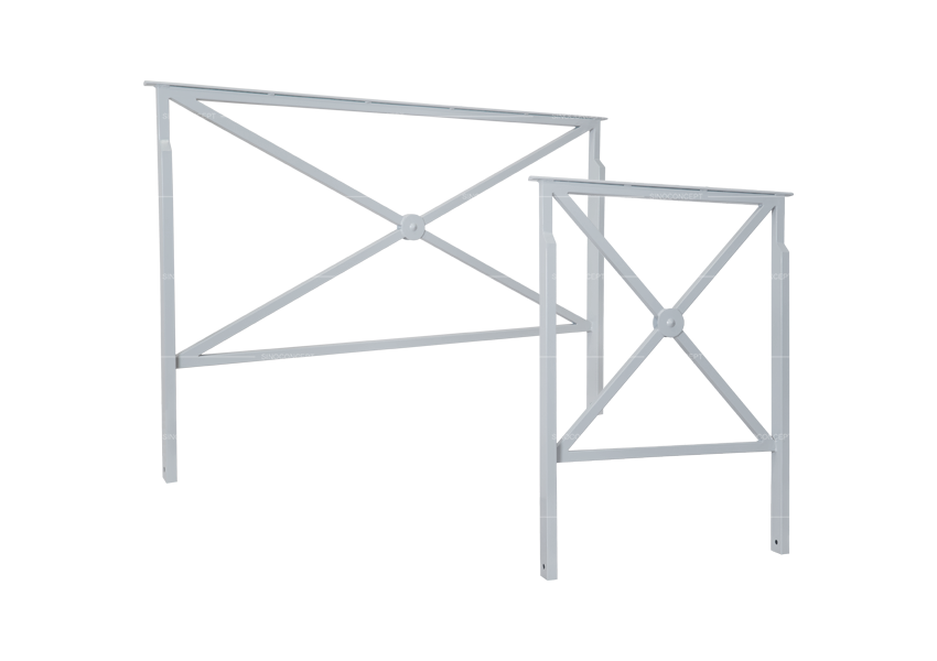 Full range of cross pattern pedestrian guardrail including 840 mm and 1640 mm steel frames