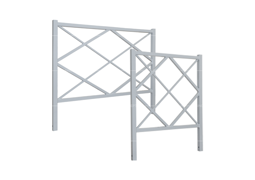 Full range of diamond pattern pedestrian guardrail including 1000 mm and 1500 mm mild steel models