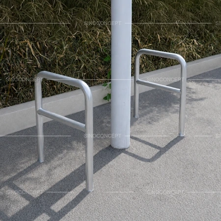 Hoop barriers and lamp post protectors installed around lamp post for fixed structure protection