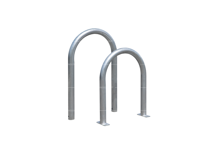 Lamp post protector hoop showing embedded and surface-mounted installation options for site protection