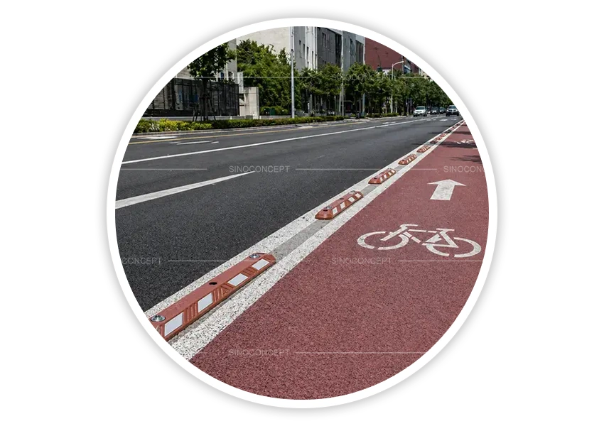 Lane separators used to mark a cycle lane on an urban road surface
