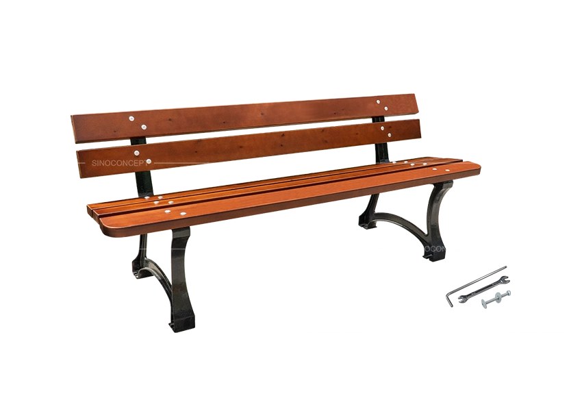 Outdoor benches and seating bench kit with wooden slats, cast iron legs and fixing