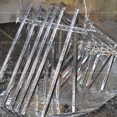 Mild steel pedestrian guardrail components after hot-dip galvanising for long-term outdoor use