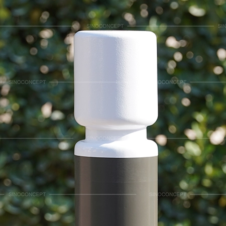 Close-up of street bollards DDA-compliant version showing contrasting top and coated surface