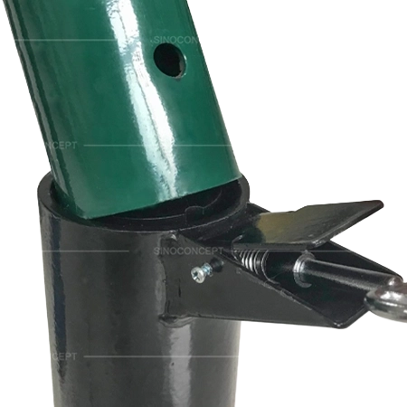 Close-up of removable street bollards with lockable socket for flexible installation and replacement