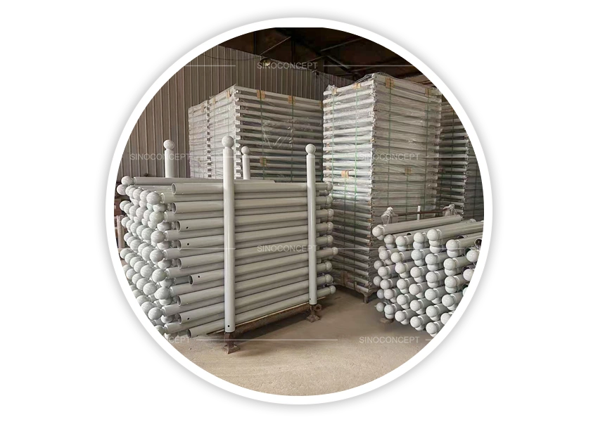 Street furniture products stacked in warehouse before packing and export shipment
