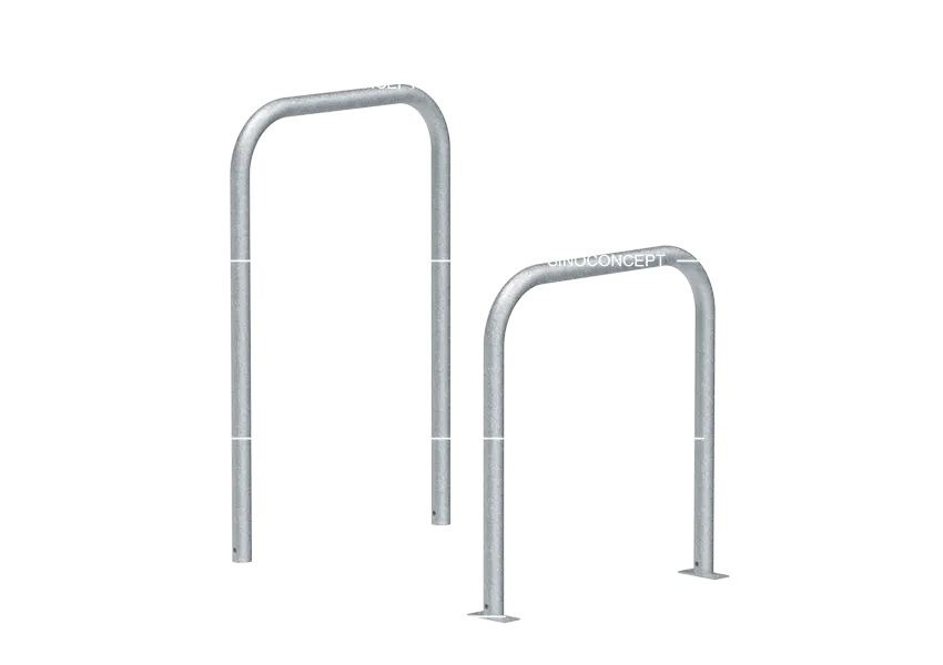 Sheffield cycle stand showing embedded and surface-mounted versions for different site requirements