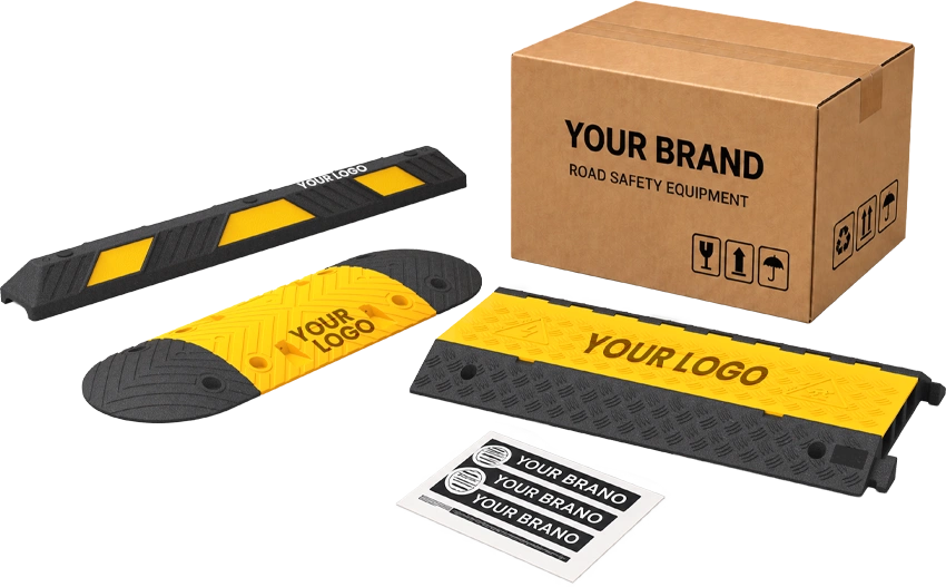 Custom speed hump with private label branding, logo printing and packaging for road safety equipment