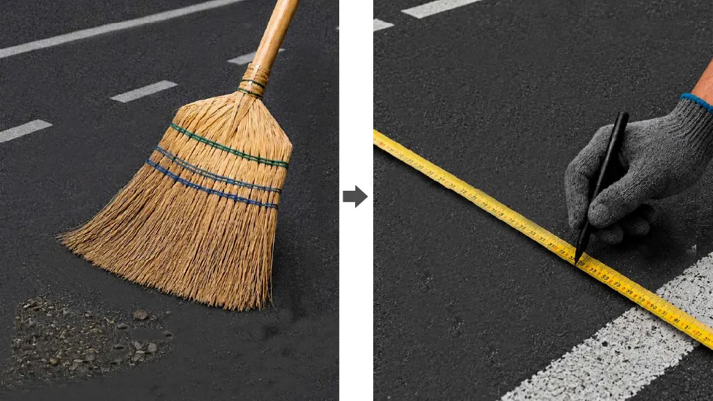 Cleaning and marking the road surface before installing a speed cushion