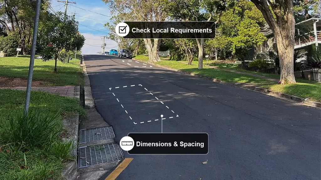 Speed cushion installation location guide showing spacing and local requirements.
