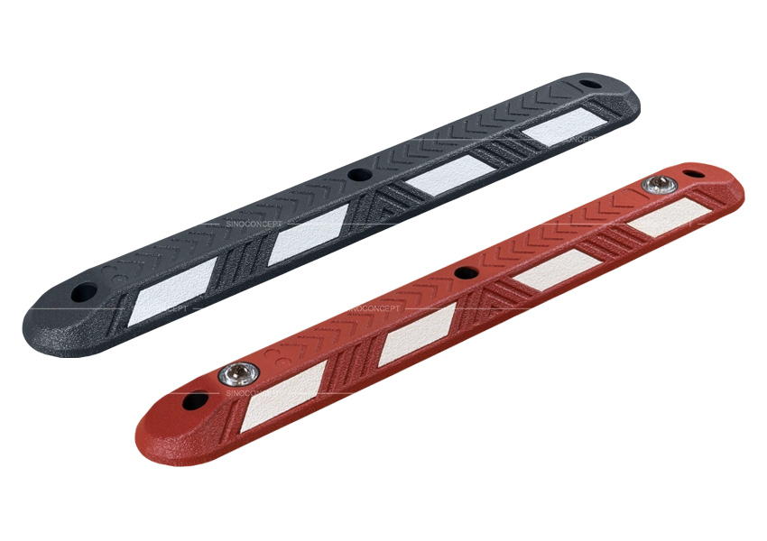 Lane Separators in red and black with reflective film panels used to mark and protect cycling lanes