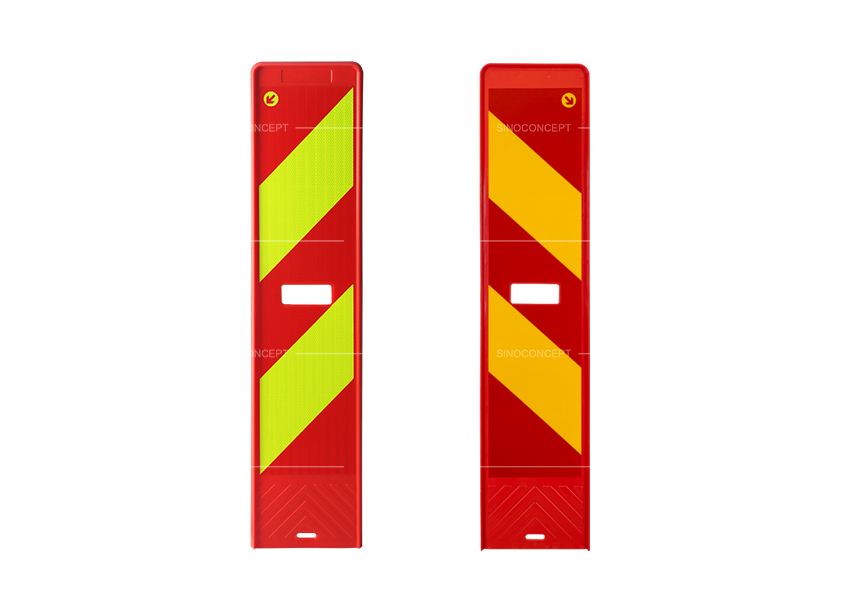 Scandinavian delineator panel with standard yellow or fluorescent yellow reflective sheeting