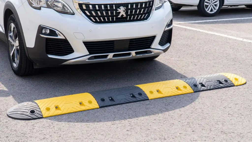 Speed bump installed in a car park to slow vehicles safely