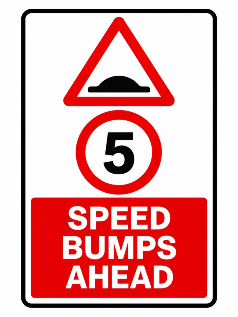 Speed bumps warning sign indicating traffic calming measures on roads
